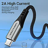 Кабель Vention USB 2.0 до Micro USB, 3 метри, риверсивний дизайн, алюмінієвий корпус, швидка зарядка 18W/3A, чорний, COCHI, фото 6