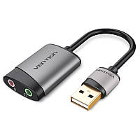 Внешняя звуковая карта Vention USB 15см аудиоадаптер с разъемом для наушников 3,5 мм и микрофоном