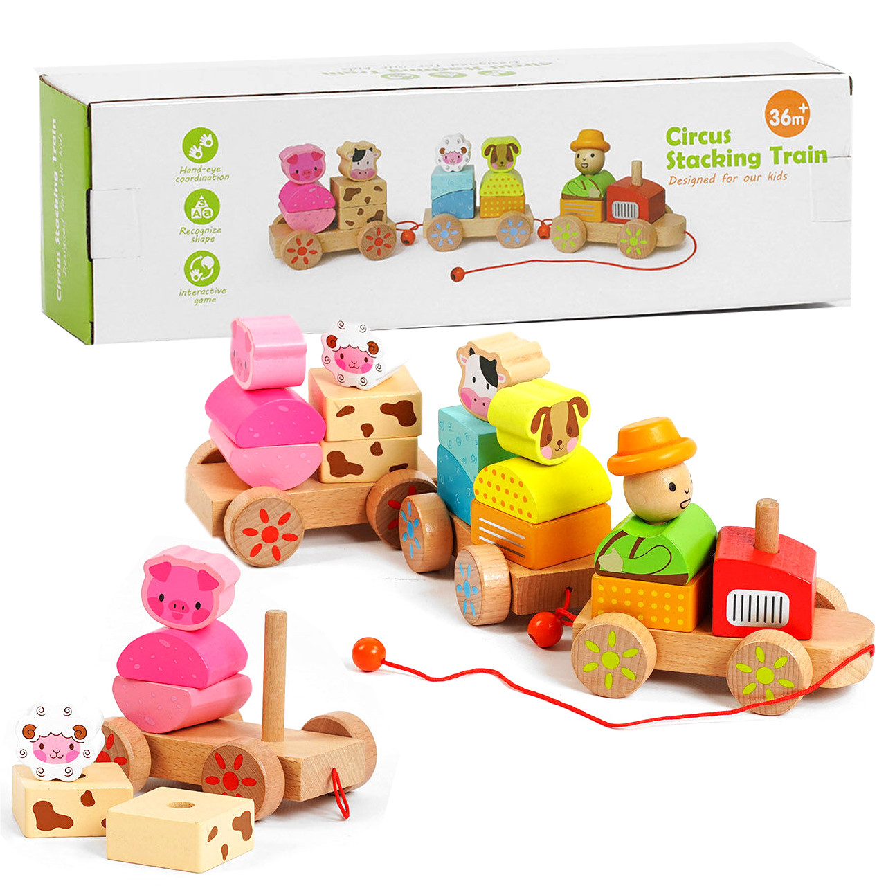 Потяг каталка, Цирковий потяг дерев`яний Circus Stacking пазл, в коробці (С57619)