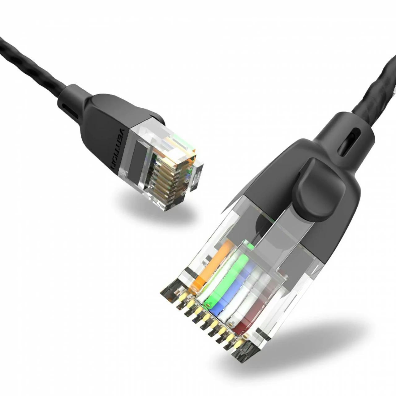 Інтернет-кабель Vention Cat 6a 10 Гбіт/с 600 МГц 26AWG Плетений 0,5 м Чорний IBIBD