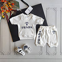 Детский белый летний костюм с шортами для новорожденных Prada