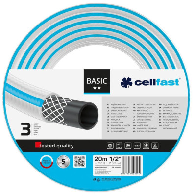 Поливальний шланг Cellfast BASIC, 1/2", 20 м, 3 шари, до 25 барів, -20...+60 °C (10-400)