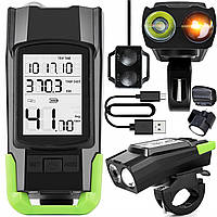 Велокомп'ютер 3в1 LED велофара, спідометр + звуковий сигнал