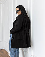 Пиджак женский однобортный, с накладными карманами, дизайнерский, Черный, 40, 42, 44, 46, 48