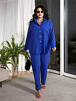 Жіночий стильний костюм батал (сорочка+брюки) XL-2XL 3XL-4XL 5XL-6XL(50-52 54-56 58-60) електрик