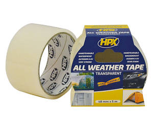 Клейка стрічка HPX ALL WEATHER TAPE для ремонту скла та пластику, 48 мм x 5 м, 180 мкм, прозорий, фото 1