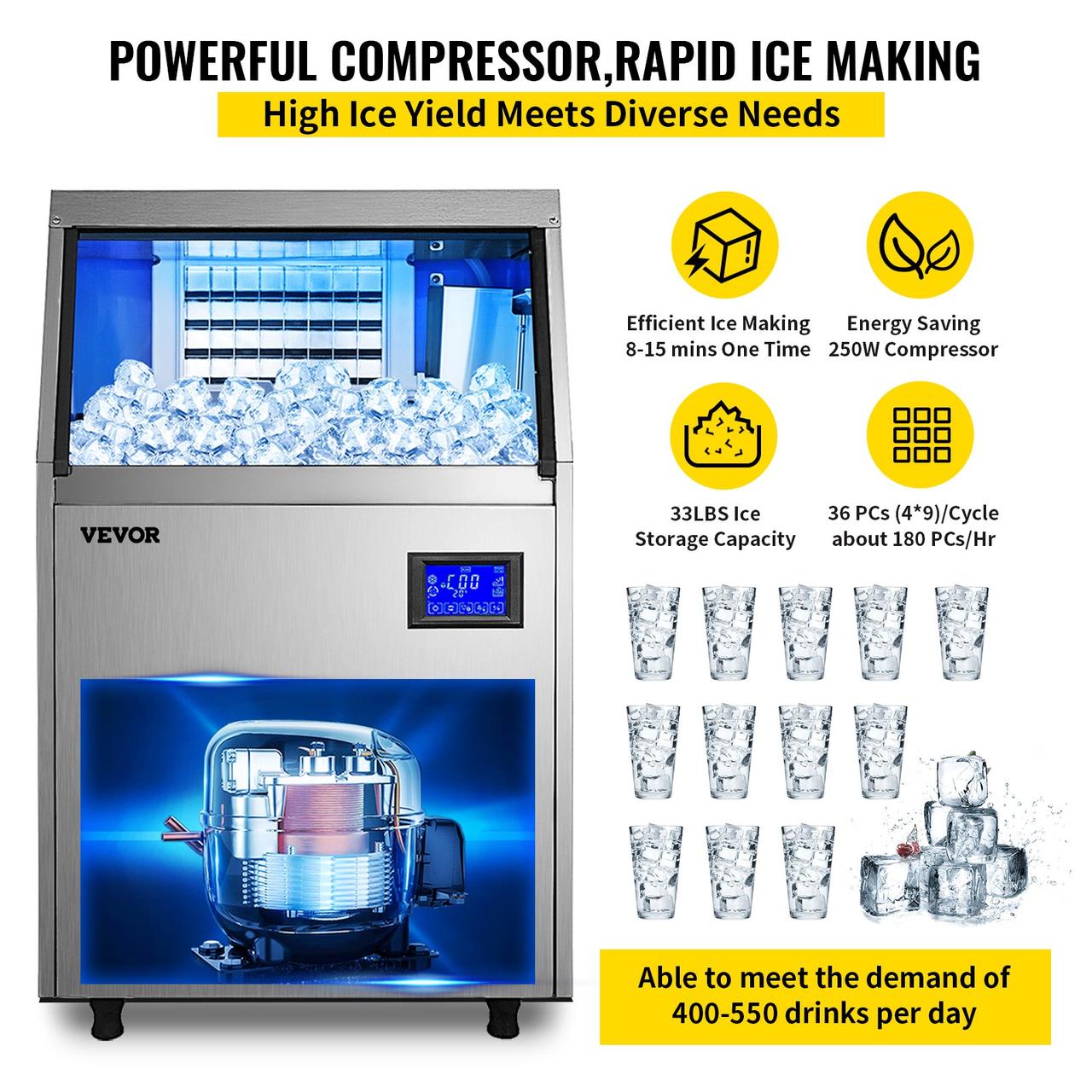 Купить EVOR Commercial 50kg Ice Maker 220V Ice Cube Maker Commercial Stainless Steel Ice Maker