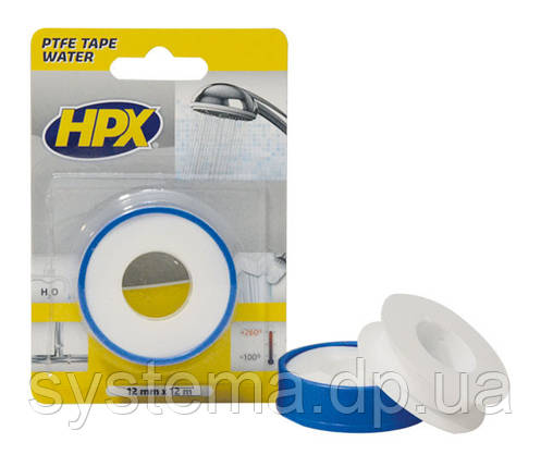 Ущільнювальна стрічка HPX (ФУМ-стрічка) для фітингів, 12 мм x 12 м, білий, блістер, фото 1