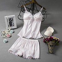 Жіноча піжама з блискучого стрейчевого атласу білого кольору S-Xl