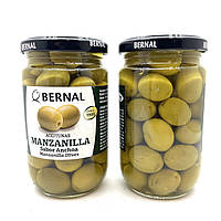 Оливки зелені середнього розміру з кісточками, без глютену. Bernal Manzanilla (Іспанія) Вага: 300г