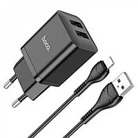 СЗУ Hoco N25 Maker (2 USB) + Кабель Lightning black