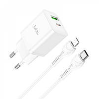 СЗУ Hoco N28 Founder 20W ( USB + Type-C) + Кабель Type-C to Lightning (1m) white