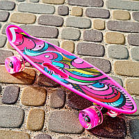 Скейт Пенні борд Skate зі світними колесами, алюмінієва підвіска нековзна поверхня Рожевий.Хіт!