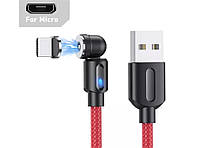 Магнитный кабель USLION 2 в 1 / Micro  - USB / 540 градусов / Круглый / 100 см. / Красный