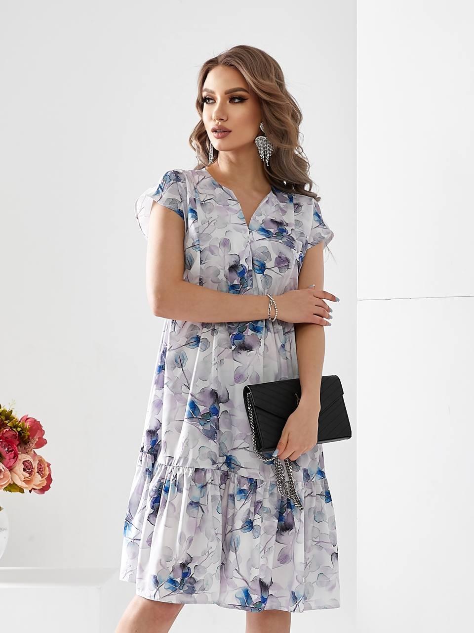 Плаття літнє вільного крою принт яскраво-синя гілочка арт.479 колір яскраво-синій/ електрик, фото 1