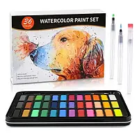 Професійні акварельні фарби Professional Paint Set 36 кольорів, браш пензель, кісточка, папір 300 г/м2 8 шт ( 21 х 11,5 см)