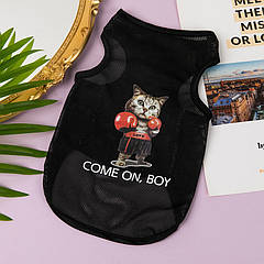 Сітчаста майка для собак Pet Style "Бокс кіт" Чорна XS