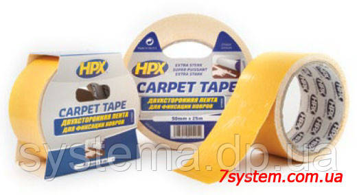 Двостороння клейка стрічка монтажна HPX для килимових покриттів, 50 x 0,25 мм, рулон 25 м, білий