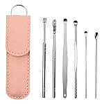 Інструменти для чищення вух Lanbena (6 шт) у шкіряному тубусі рожевий, фото 4