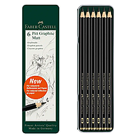 Набір матових чорнографітних олівців 6 шт Pitt Graphite Matt Faber-Castell (в метал. пеналі, 12B-2В) 115207