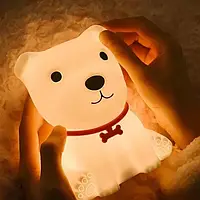 Детский ночник на аккумуляторе Щенок,светильник детский собака, ночник силиконовый, светильник собачка