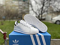 Кожаные белые подростковые кроссовки Adidas Stan Smith