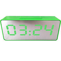 Настольные часы Led с зеркальным светодиодным дисплеем с термометром и будильником USB 15,5 см Зеленые VST-88