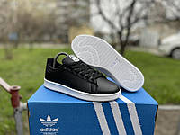 Кожаные черные подростковые кроссовки Adidas Stan Smith
