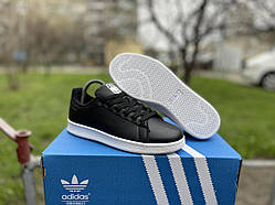 Шкіряні чорні підліткові кросівки Adidas Stan Smith