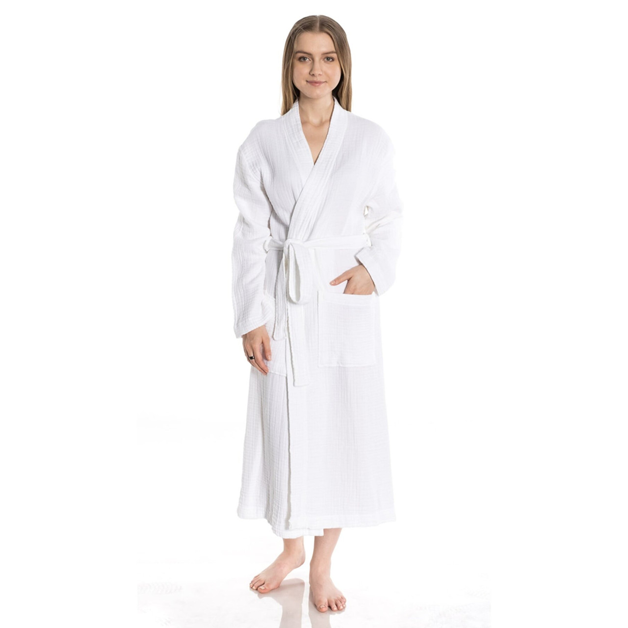 Жіночий білий літній халат із мусліну, 100% бавовна, розмір 48-52, кімоно, 100% Бавовна Lekesiz, Туреччина 50, XL