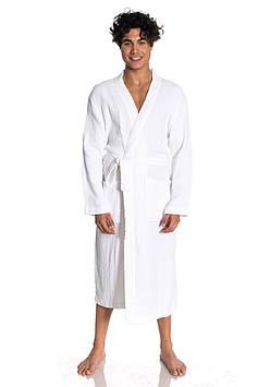 Чоловічий білий мусліновий халат, 100% 4-шаровий, розмір 48-50, кімоно, 100% Бавовна Lekesiz, Туреччина