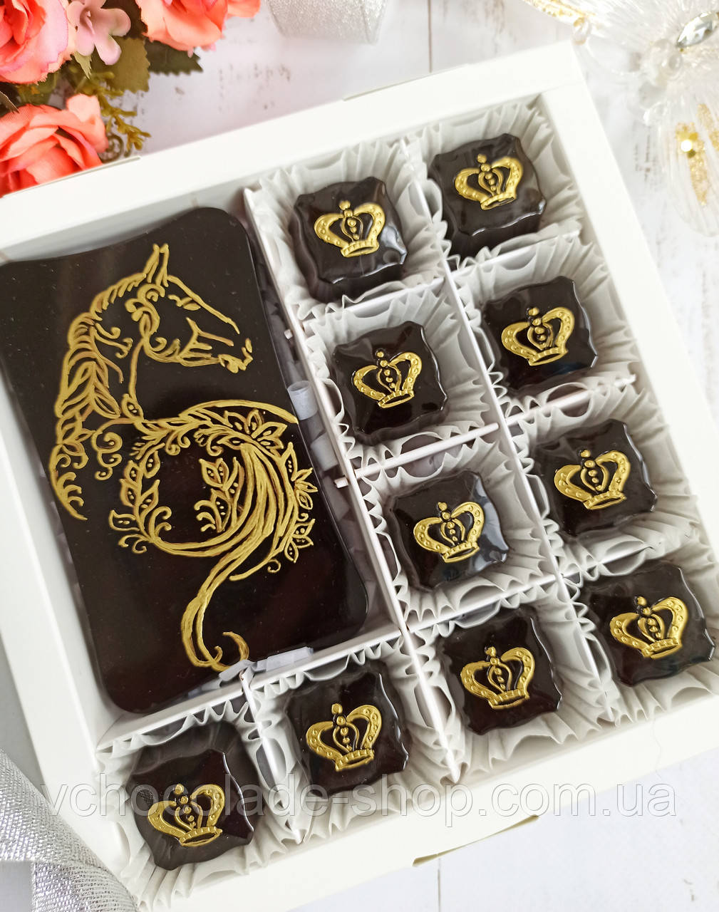 Елітні шоколадні цукерки Ручний розпис Французька хрустка начинка фундук на темному шоколаді