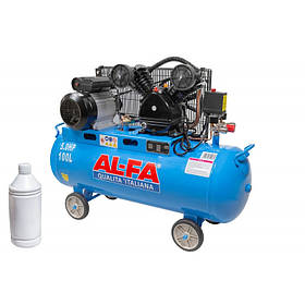 Компресор повітряний Al-Fa ALC100-2R, 3.8 кВт, оливний, 100 л, 660 л/м два циліндри