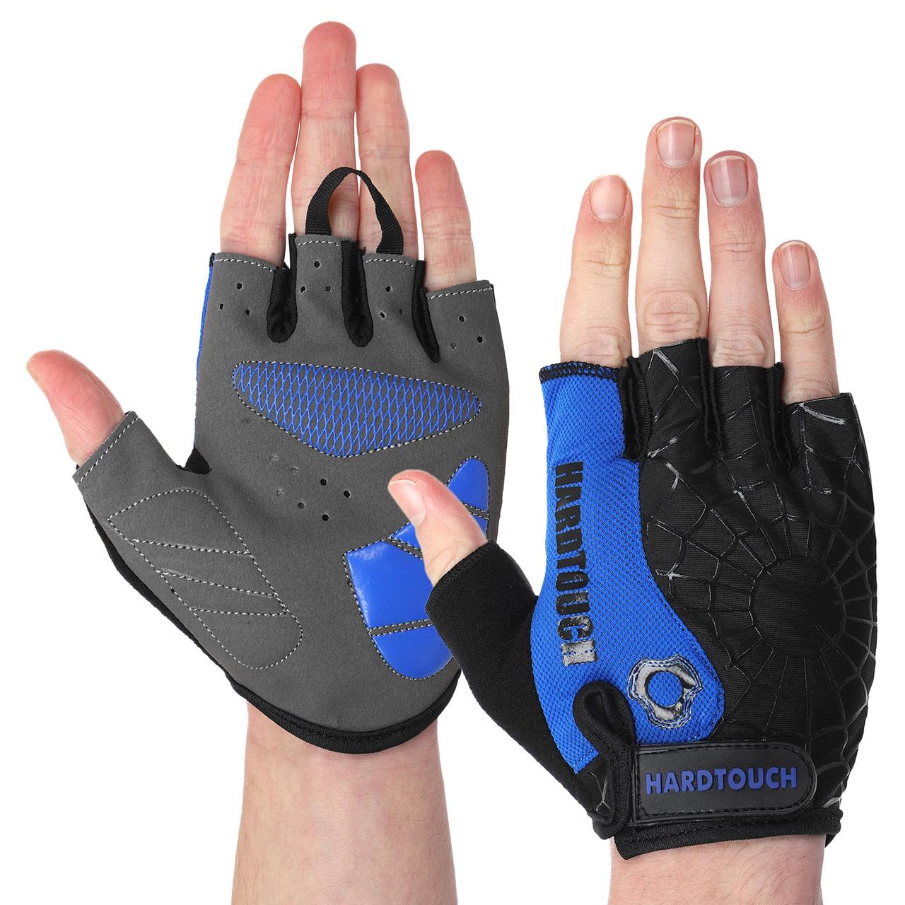 Рукавиці для фітнесу рукавички спортивні Zelart Hard Touch 9525 розмір S Black-Grey-Blue