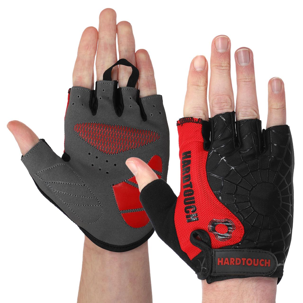 Рукавиці для фітнесу рукавички спортивні Zelart Hard Touch 9525 розмір L Black-Grey-Red