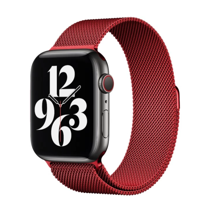 Ремінець металевий Milanese Loop Red для Apple Watch 42/44/45 mm браслет міланська петля червоний