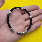 Шовковий чоловічий браслет плетений зі вставками зі срібла 925 проби, фото 7