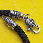 Шовковий чоловічий браслет плетений зі вставками зі срібла 925 проби, фото 2