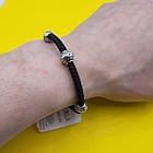 Шовковий чоловічий браслет плетений зі вставками зі срібла 925 проби, фото 6