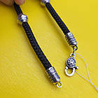 Шовковий чоловічий браслет плетений зі вставками зі срібла 925 проби, фото 5