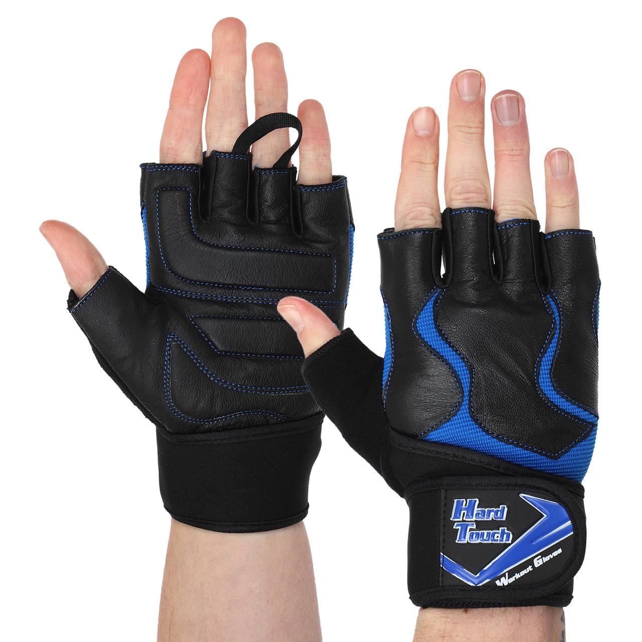 Рукавиці для фітнесу рукавички спортивні Zelart Hard Touch 9532 розмір M Black-Blue