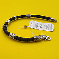 Шелковый мужской браслет плетеный со вставками из серебра 925 пробы