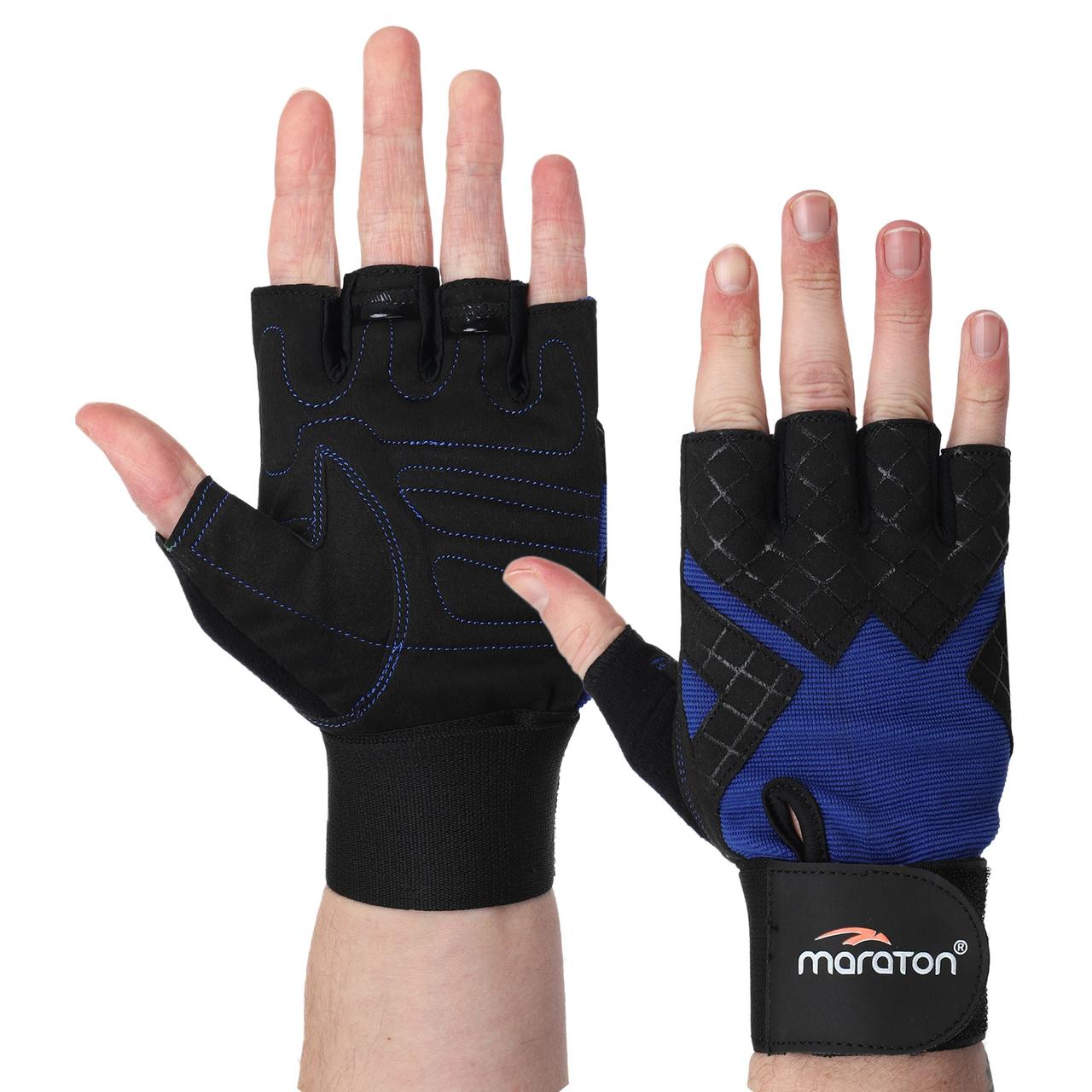 Рукавиці для фітнесу та кросфіту рукавички спортивні Maraton 0021 розмір XL Black-Blue