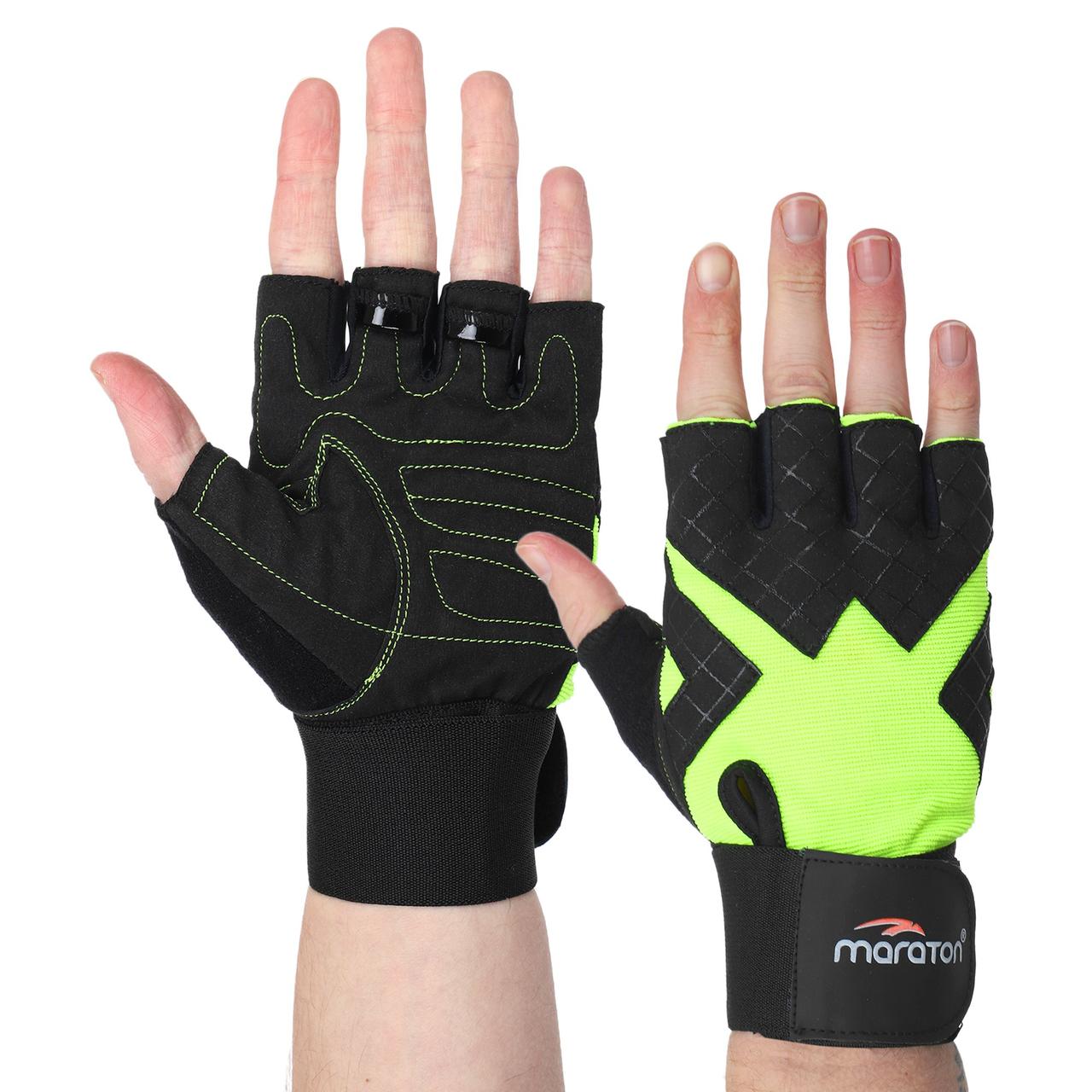 Рукавиці для фітнесу та кросфіту рукавички спортивні Maraton 0021 розмір L Black-Green, фото 1