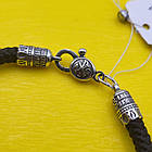 Шовковий плетений чоловічий браслет зі вставками зі срібла 925 проби, фото 5