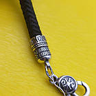 Шовковий плетений чоловічий браслет зі вставками зі срібла 925 проби, фото 2