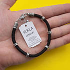 Шовковий плетений чоловічий браслет зі вставками зі срібла 925 проби, фото 7