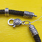 Шовковий плетений чоловічий браслет зі вставками зі срібла 925 проби, фото 4