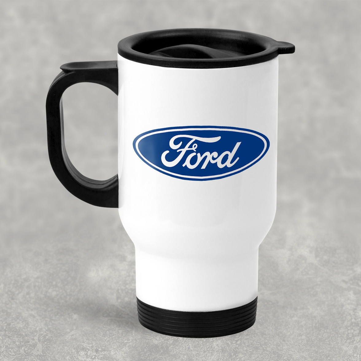 Автомобільна термокружка с маркой авто Ford / Форд, металева 450 мл, біла
