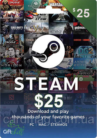 Цифровий код (Подарункова карта) Стім Steam Gift Card на суму 25 usd, (Регіон США), фото 1